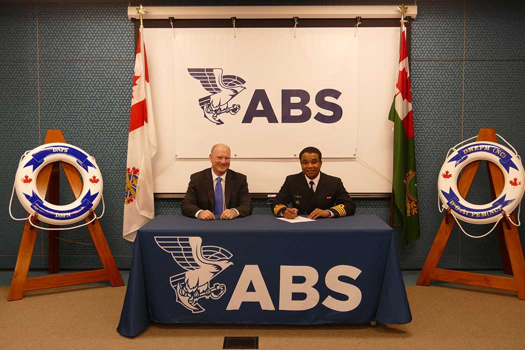 James Watson, ABS Senior Vice President, Global Markets with Captain Jacques Olivier at the signing ceremony.