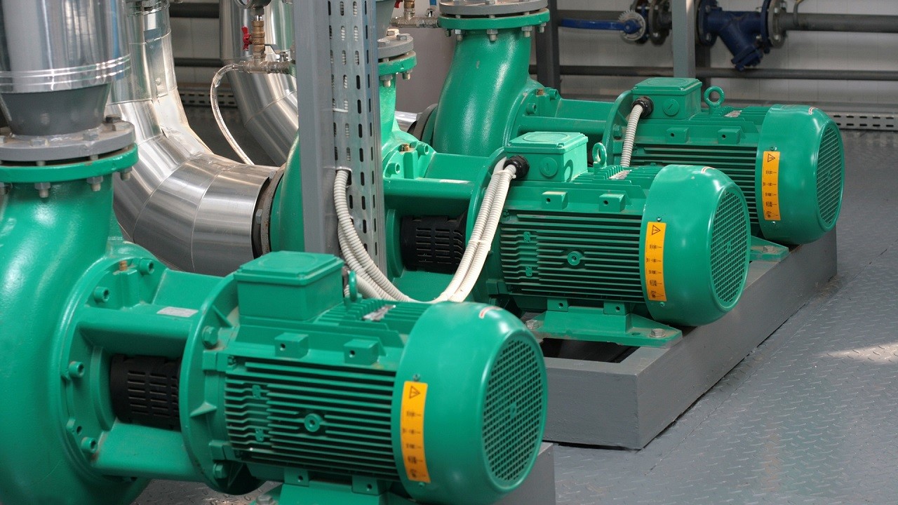 Group of powerful pumps in modern boiler-house