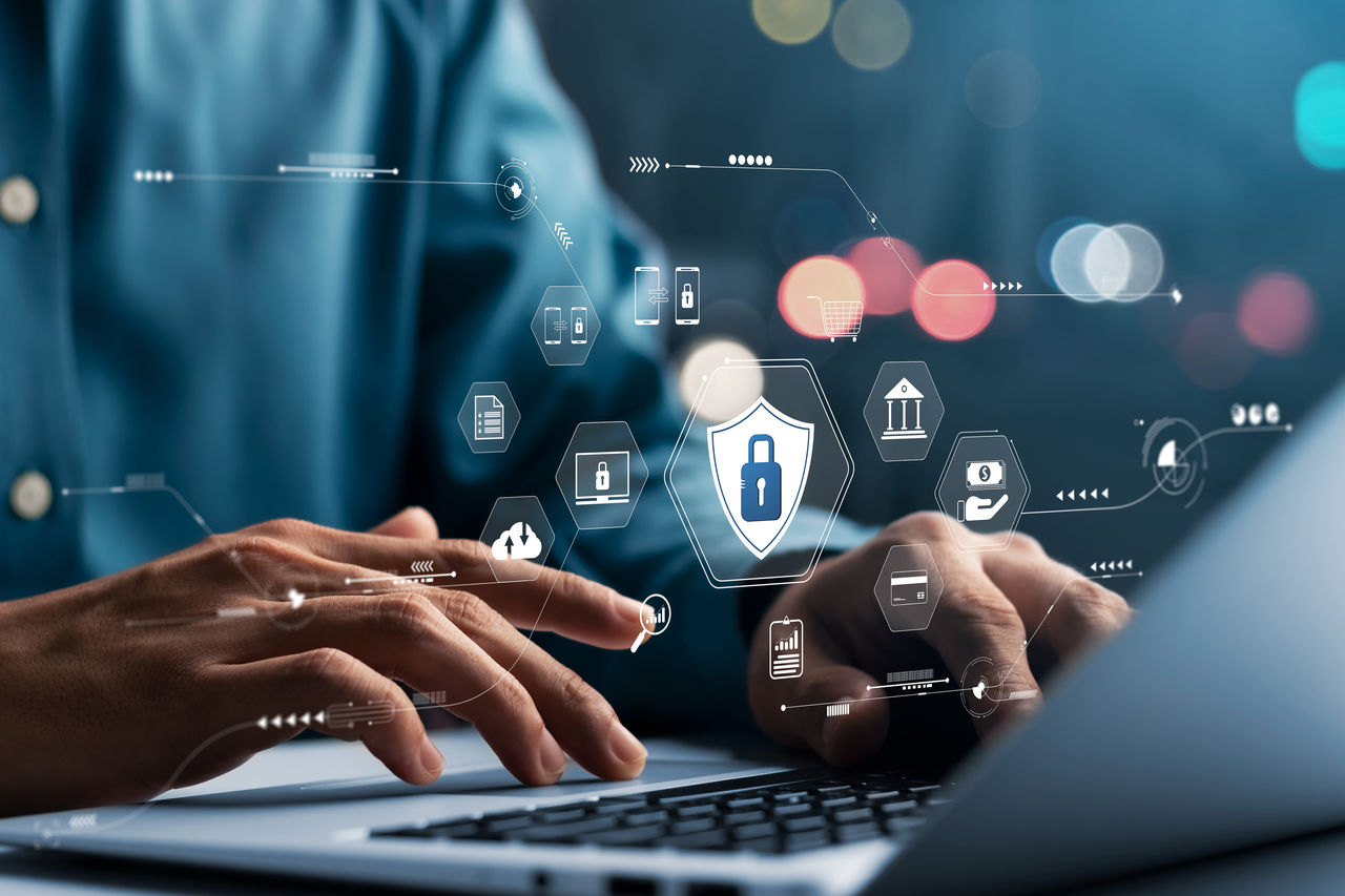 cybersecurity concept Global network security technology, business people protect personal information. Encryption with a padlock icon on the virtual interface.; Shutterstock ID 2164910349; purchase_order:Matthew Miller; job:Yacht Landing Page; client:; other: