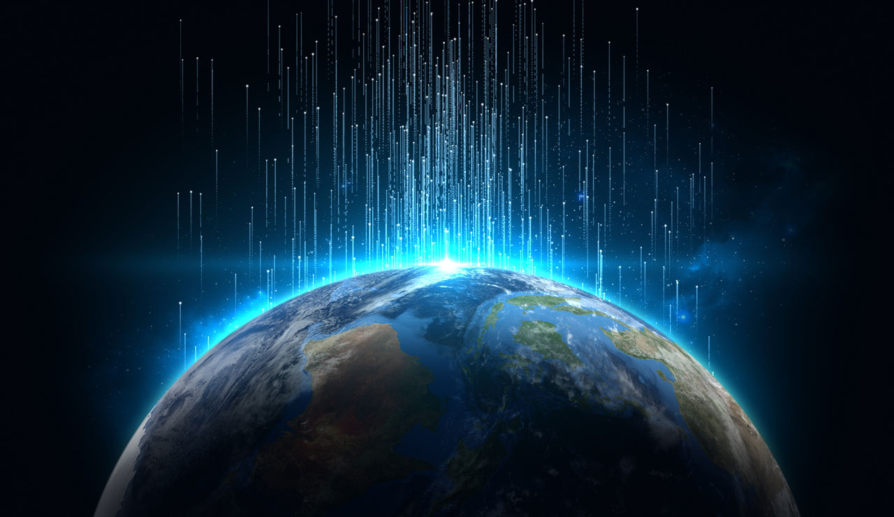 The earth in space with blue light streak, Global communication, Technology and futuristic concepts, 3D Rendering. ; Shutterstock ID 2029536041; purchase_order: -; job: -; client: -; other: -