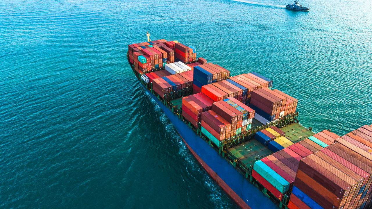 Aerial view container cargo ship, import export commerce business trade logistic and transportation of International by container cargo ship boat in the open sea, Freight shipping maritime. ; Shutterstock ID 784765822; purchase_order: -; job: -; client: -; other: -