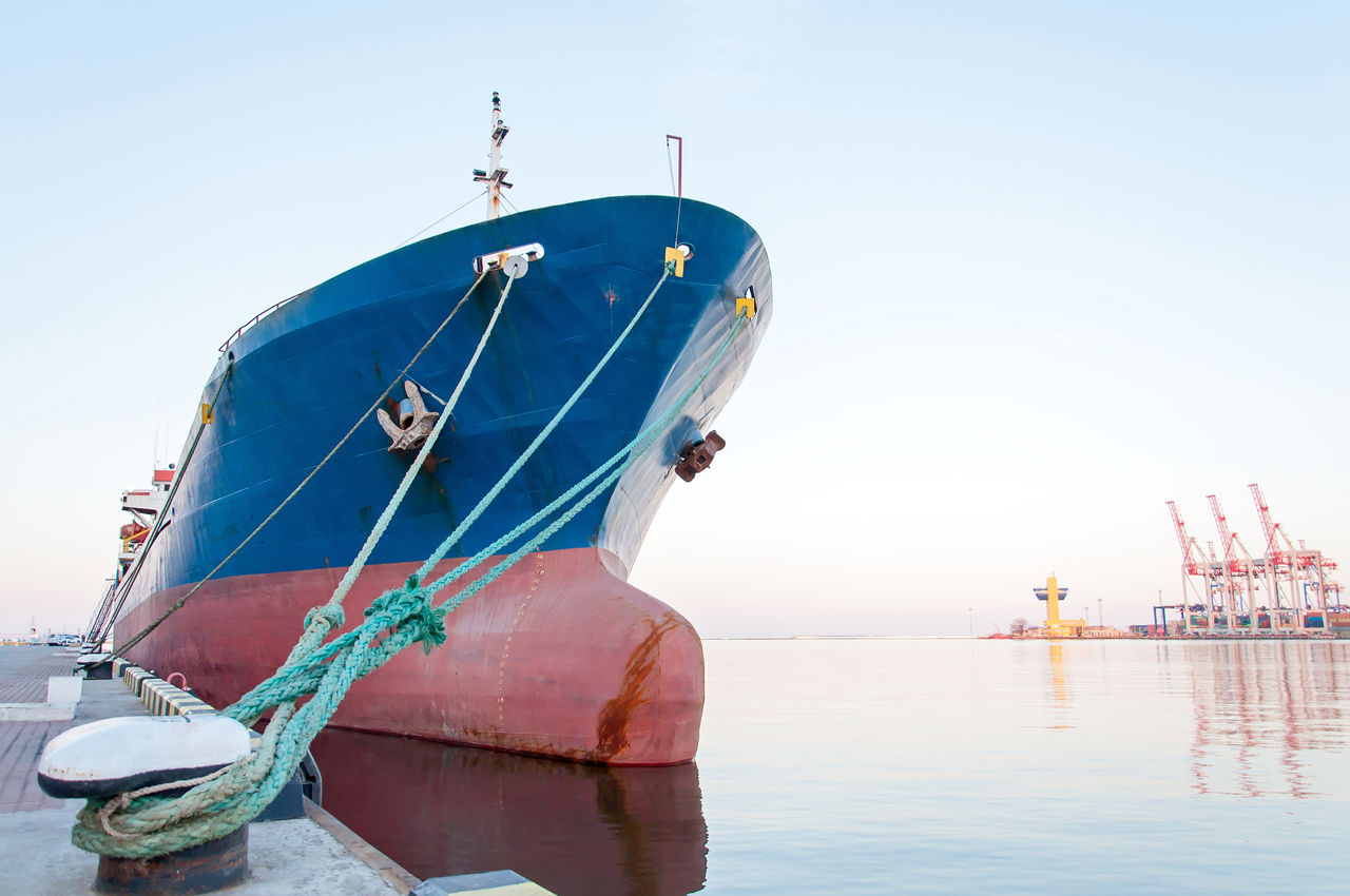 Moored Vessel in the seaport. Closeup
