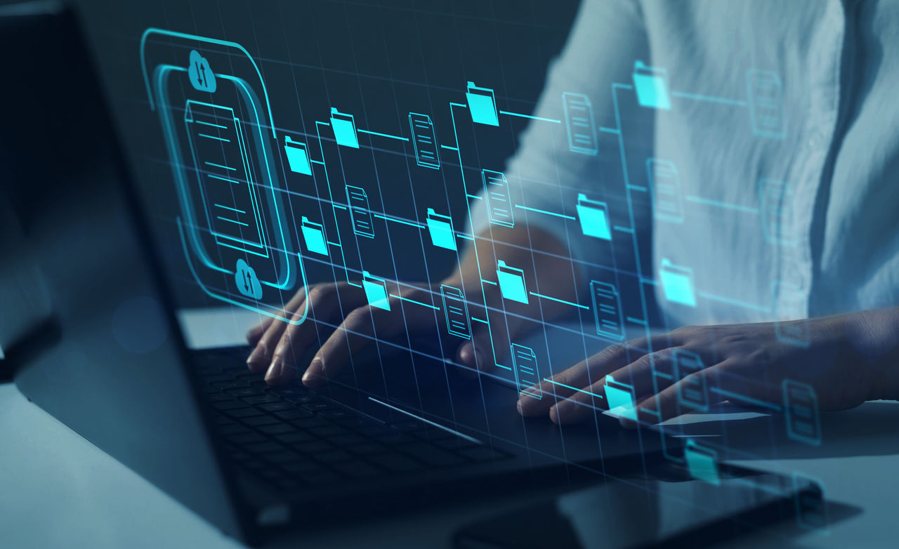 Document Management System (DMS). Automation software to archiving and efficiently manage  and information files. Internet Technology Concept.; Shutterstock ID 2064864329; purchase_order:Metadata Advisory; job:; client:Stephanie Ho; other: