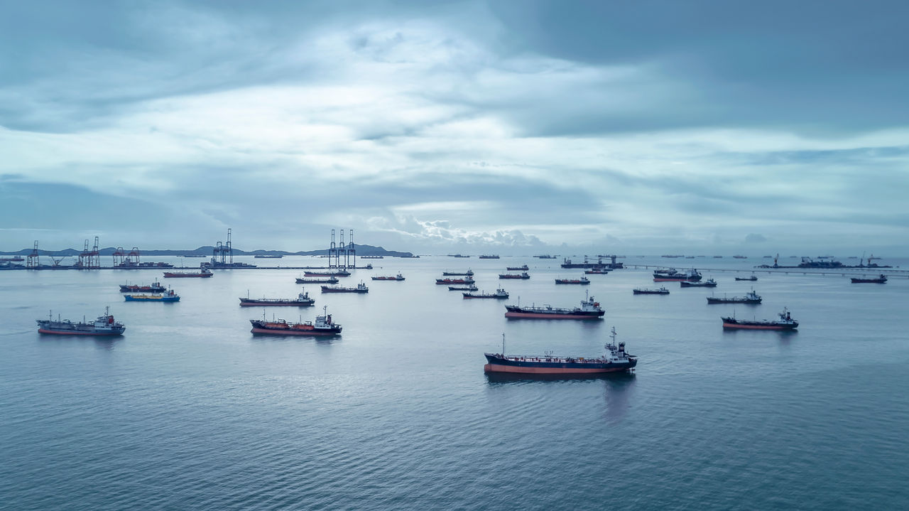 Tanker ship park standby transportation of oil in sea at oil refinery, Chon Buri, thailand.